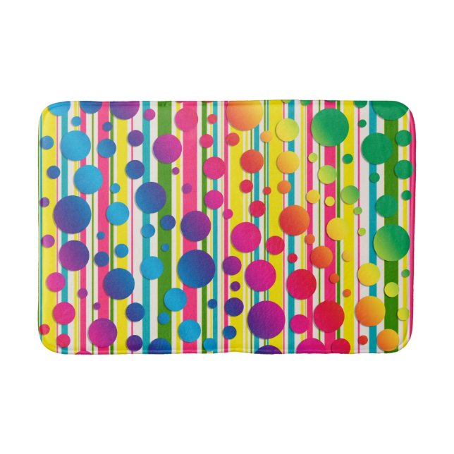 [Beatnik Bubbles] Retro Polka Dot Striped Rainbow Bath Mat (Front)