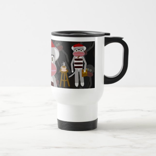 Beatnik Sock Monkey Fun Cartoon Design Art Travel Mug (Right)