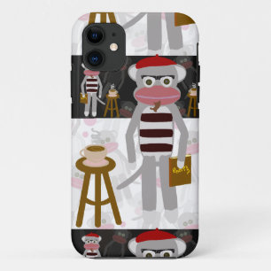 Beatnik Sock Monkey Striped Pattern Fun Art iPhone 11 Case