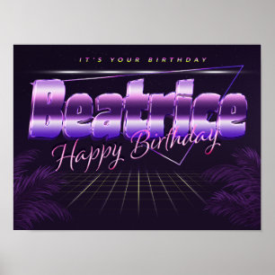 Béatrice Nom Vorname lila retro Poster Geburtstag
