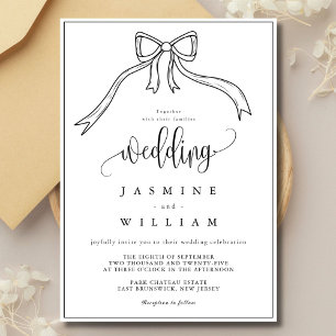 Beatrice Ribbon Bow Black and White Wedding Invitation