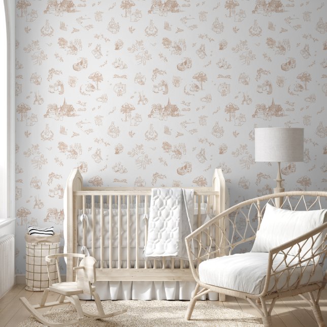 Beatrix Peter the Rabbit Toile Chinoiserie Brown Wallpaper (Kids)