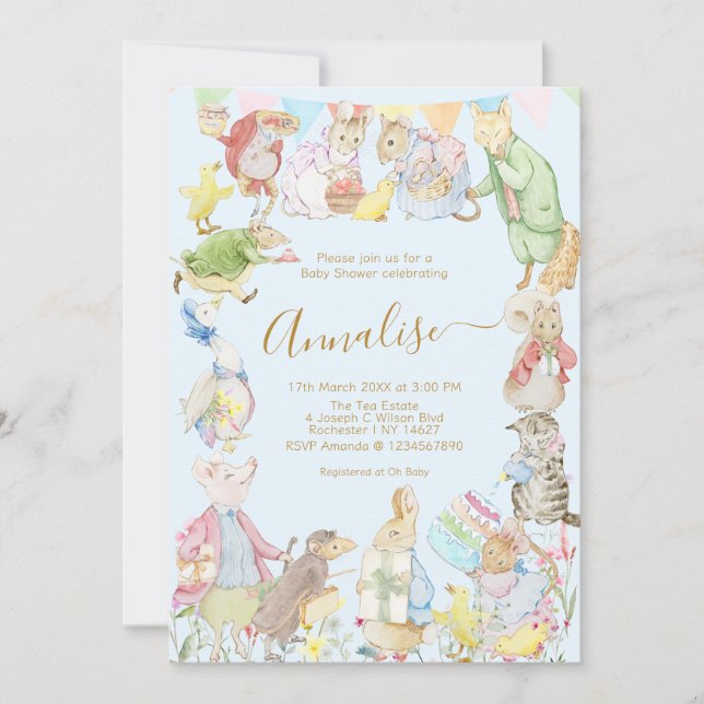 Beatrix Peter the Rabbit Woodland Baby Shower Invitation (Front)