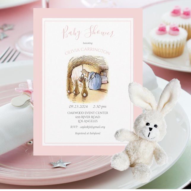 Béatrix Potter Baby shower lapin rose Invitation (Créateur téléchargé)