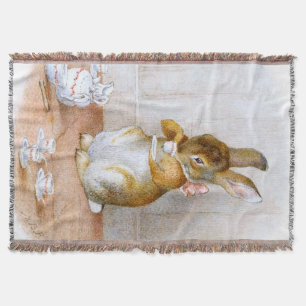 Beatrix Potter: Bunny Girl Drinking Tea Throw Blanket