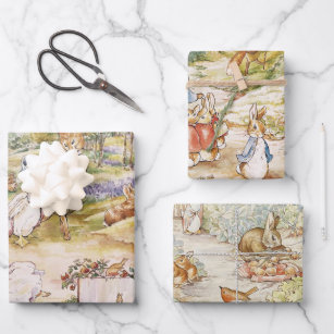 Beatrix Potter Cute Peter the Rabbit and Friends Wrapping Paper Sheet