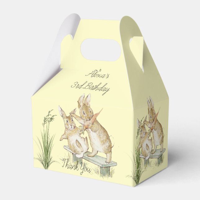 Beatrix Potter, Cute Rabbits Eating Carrots Favor Box (Back Side)