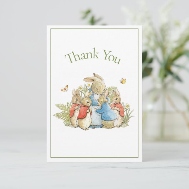 Beatrix Potter Green Baby Boy Girl Shower Thank You Card (Standing Front)