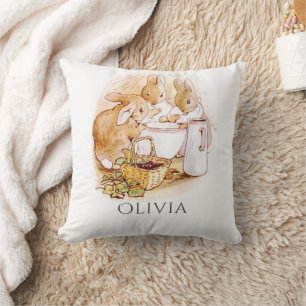 Beatrix Potter Rabbit Pink Personalized Throw Pillow