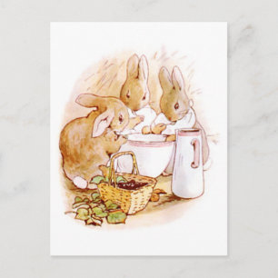 Beatrix Potter, Rabbits, Bowl & Milk Pitcher Postcard