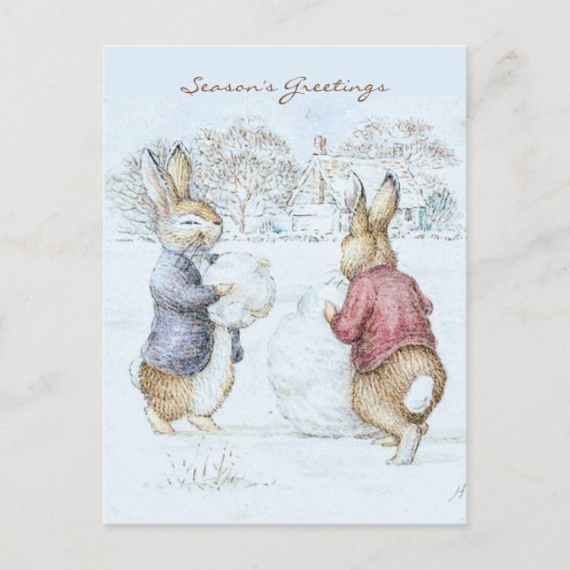 Beatrix Potter Snowman and Bunnies Holiday  Postcard (Front)