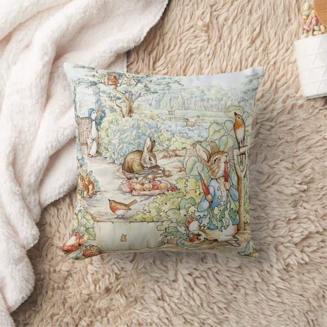 Beatrix Potter Storybook Characters Garden Throw Pillow (Blanket)