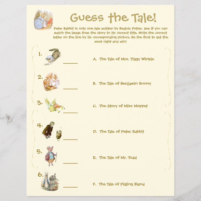 Beatrix Potter Themed Baby Shower Game Flyer (Creator Uploaded)