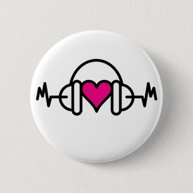 Beats of Love | Pink heart with pulse & headphone 2 Inch Round Button (Front)
