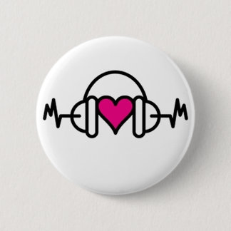 Beats of Love | Pink heart with pulse & headphone 2 Inch Round Button