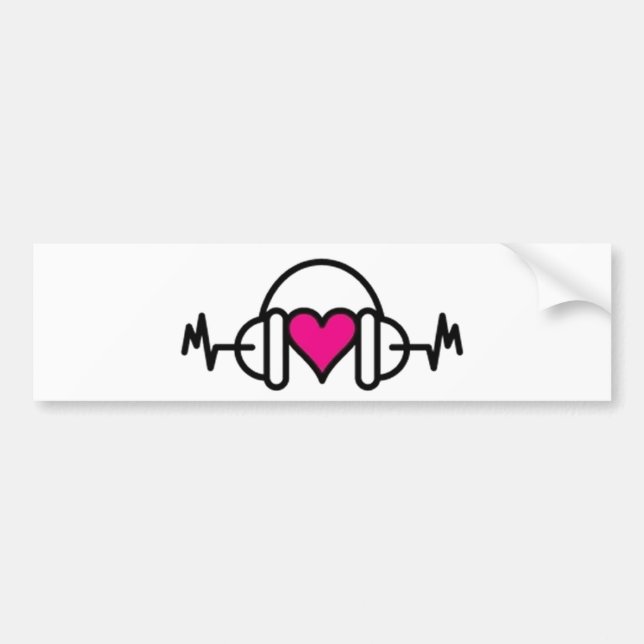 Beats of Love | Pink heart with pulse & headphone Bumper Sticker (Front)