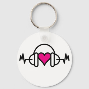 Beats of Love   Pink heart with pulse & headphone Keychain
