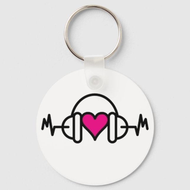 Beats of Love | Pink heart with pulse & headphone Keychain (Front)