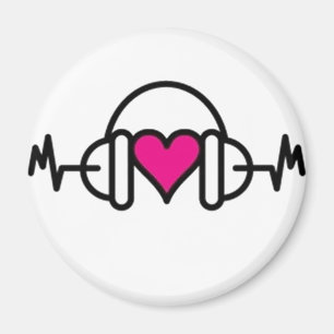 Beats of Love Pink heart with pulse & headphone Magnet