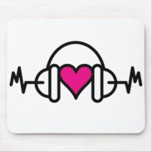 Beats of Love Pink heart with pulse & headphone Mouse Pad