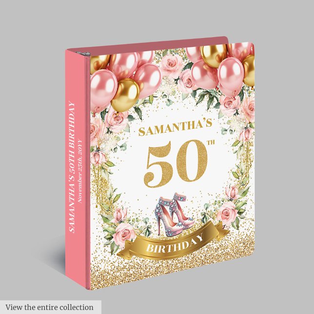 Beau 50e anniversaire Classeur de bague de talons  (Lovely 50th Birthday Pink Heels Ring Binder)