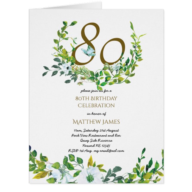 Beau 80e anniversaire Carte pliée Invitation du pr (Devant)