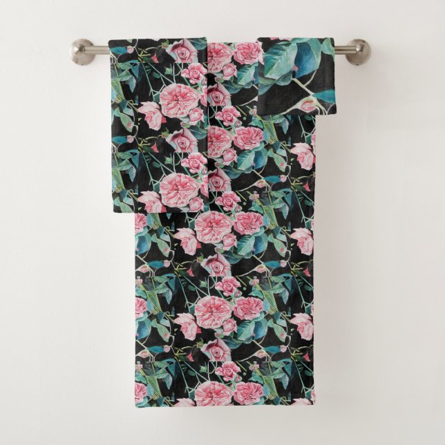 Beau Ancien Roses Roses Rose Ensemble de serviette (En situation)