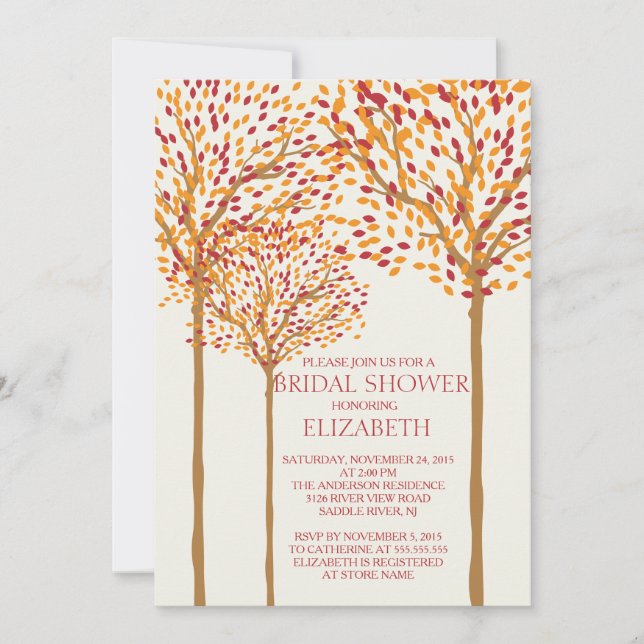 Beau arbre d'automne nuptiale Douche Invitation (Devant)