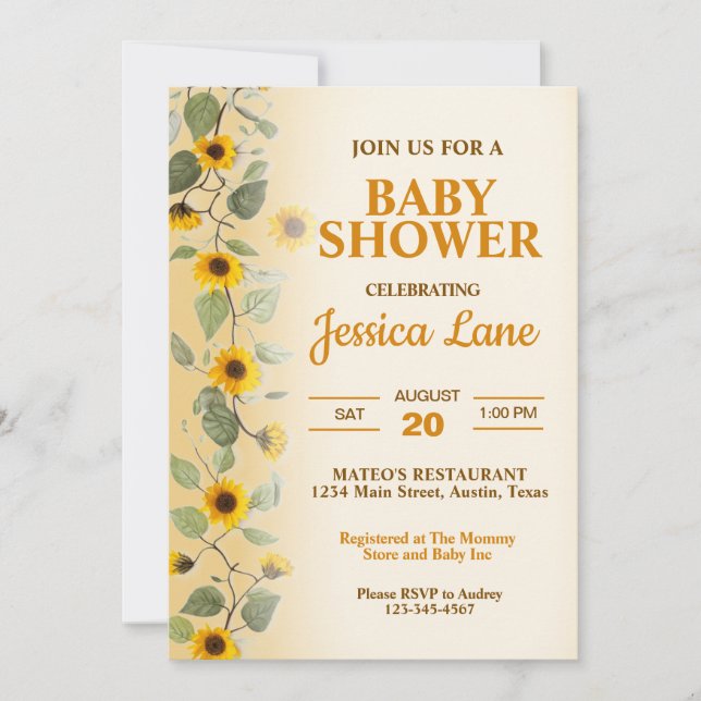 Beau Baby shower de tournesols Invitation (Devant)