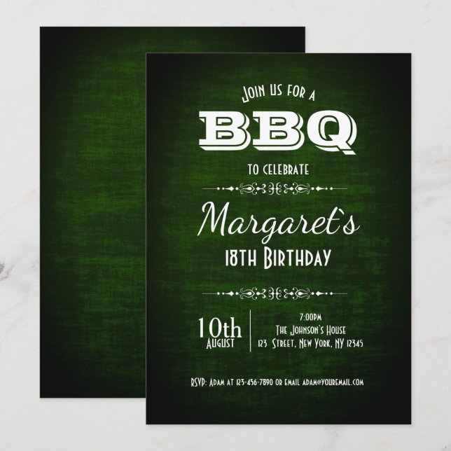 Beau BBQ Vert Anniversaire Invitation de fête (Devant / Derrière)