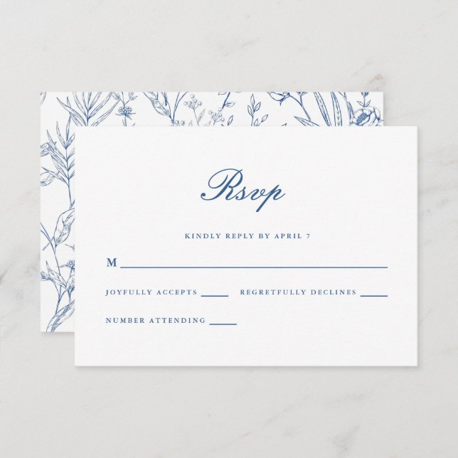 Beau bleu Floral classique mariage Rsvp (Devant / Derrière)