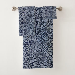 Beau bleu Vintage Motif Floral Oiseaux Fleurs