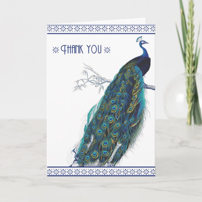Beau bleu Vintage Peacock - Carte de remerciements (Devant)