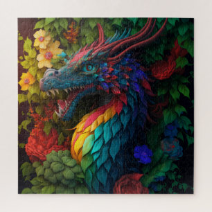 Beau Blue Floral Dragon Puzzle
