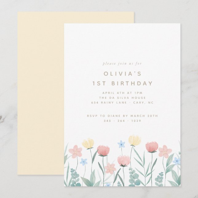 Beau Bouquet Fleur sauvage Invitation Anniversaire (Devant / Derrière)