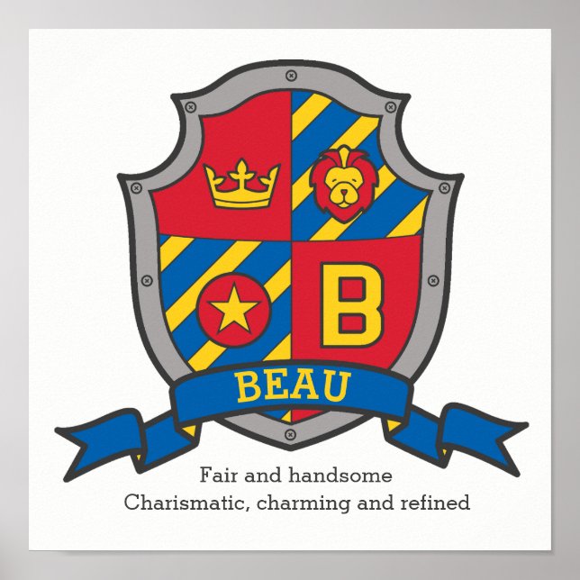 Beau boys name meaning heraldry shield letter B Poster (Front)