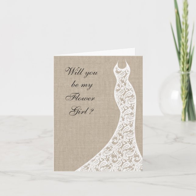 Beau Burlap Seras-tu ma carte fille de fleurs (Devant)