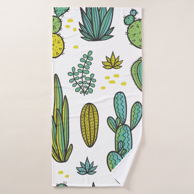 Beau cactus dessinés à la main abstrait marin natu (Serviette de bain)