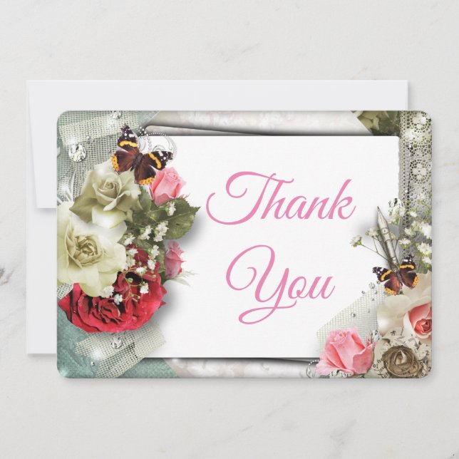 Beau Carte de remerciements Rose (Devant)