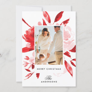 Beau Carte photo de Noël Floral Rouge