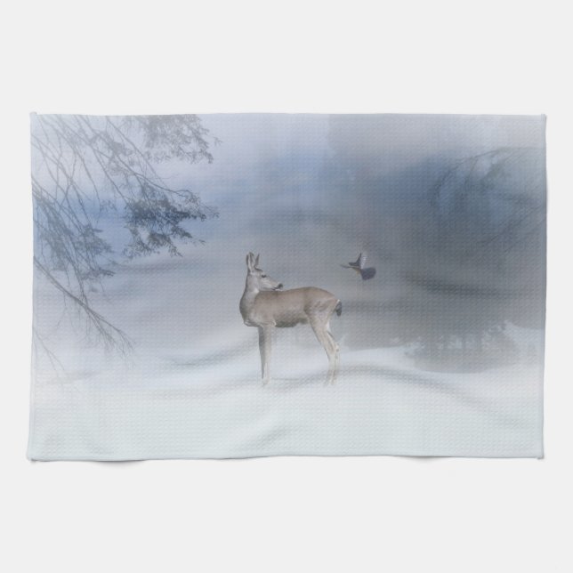 Beau cerf et Jay dans les serviettes de bain de ne (Horizontal)