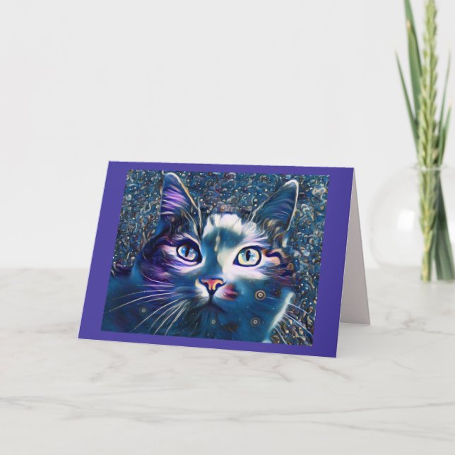 Beau chat au clair de lune Carte de voeux pliée (Devant)