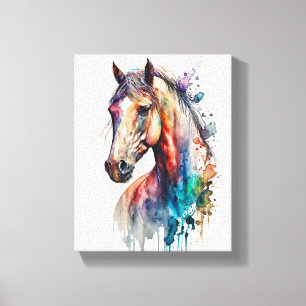 Beau cheval à l'aquarelle sur toile