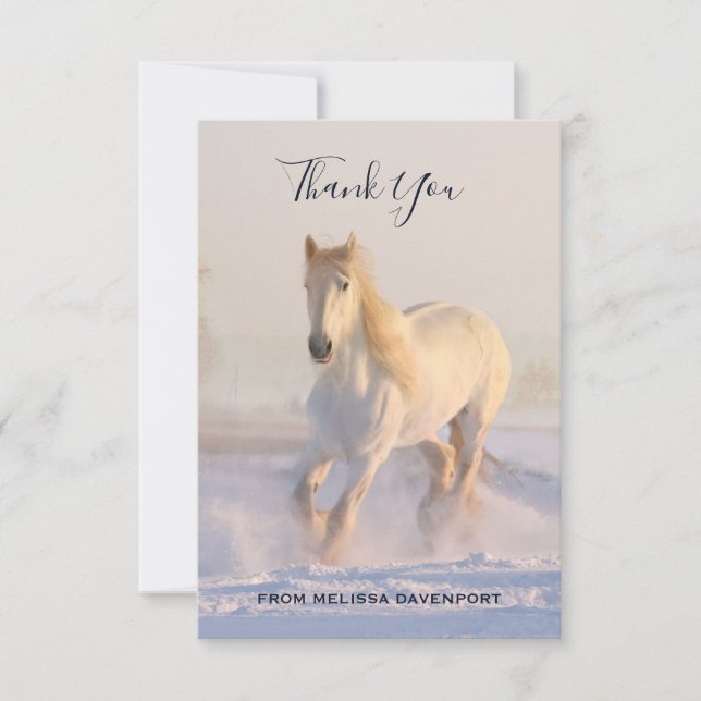 Beau Cheval Blanc courir en Merci de neige (Devant)