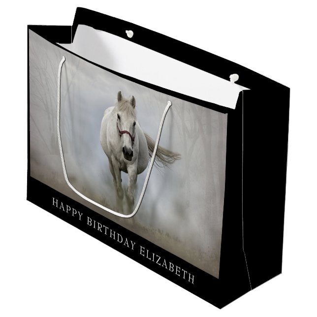 Beau cheval blanc Grand sac cadeau (Devant Angle)