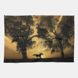 Beau cheval dans Sunrise Serviette de cuisine