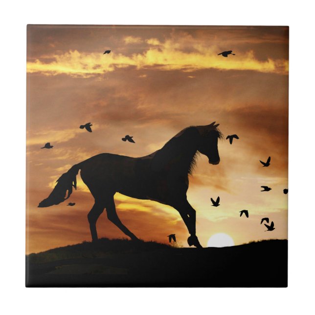 Beau cheval de course et carreaux d'art couché de  (Devant)