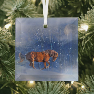 Beau Cheval de Noël en Ornement de Neige