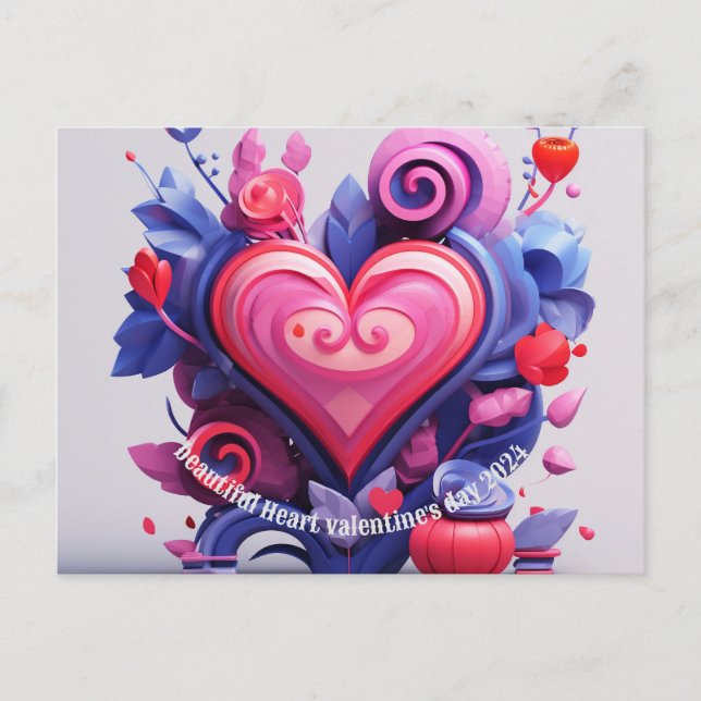 Beau coeur Saint Valentin 2024 Carte postale (Devant)