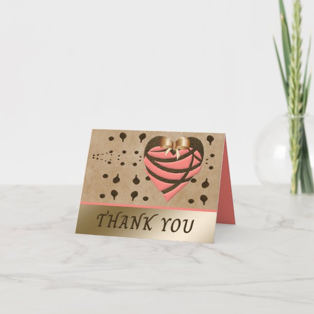 Beau Corail Brown Heart Carte de remerciements (Devant)